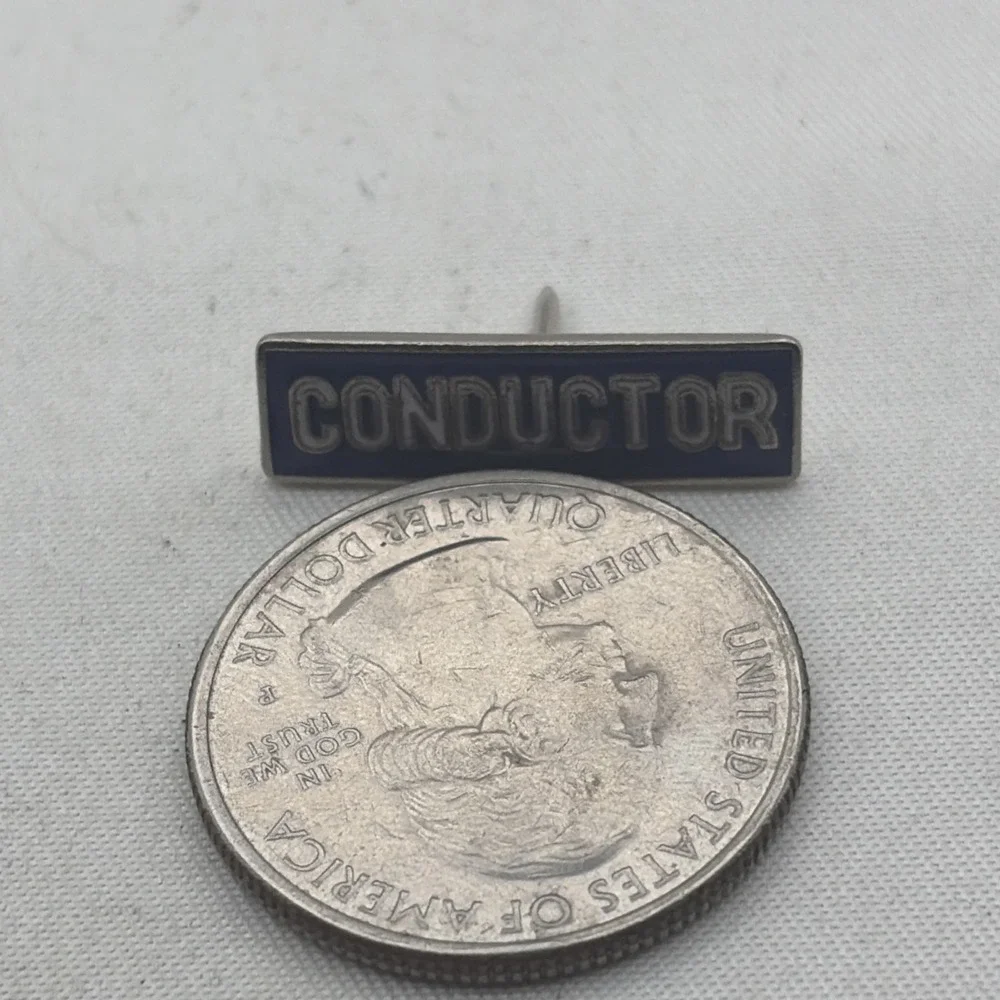 Train Conductor Railroad Railway Lapel Hat Pin Blue Silver Tone Metal